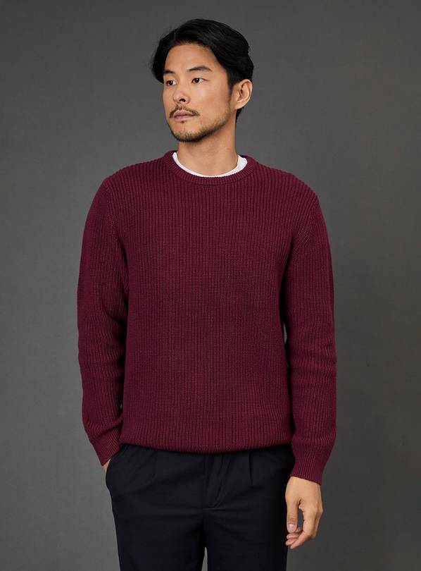 BURTON Burgundy Cotton Rich Ribbed Crew Neck Jumper M